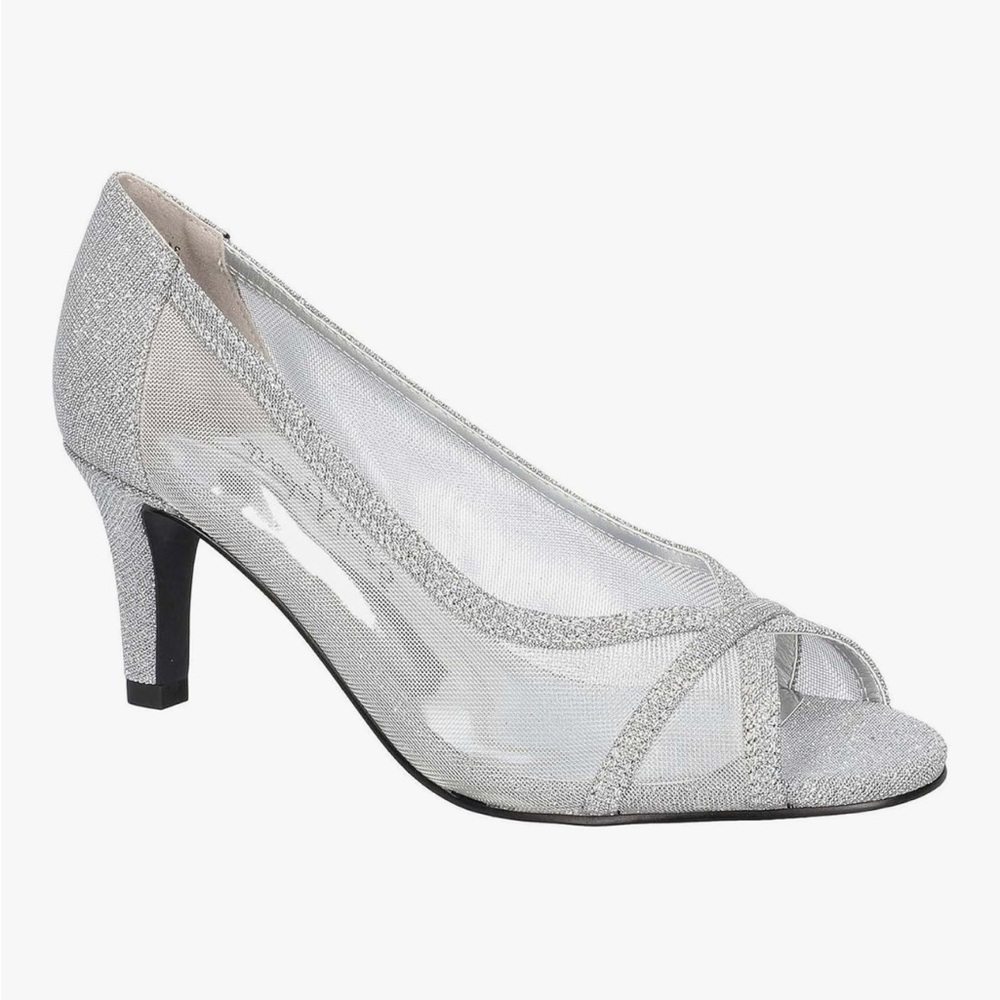 Easy Street Picaboo Peep Toe evening Pumps Sandals SZ 6.5 silver